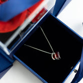 Luxury Blue Rose Box With Red Birthstone And Message - Downtown Girl